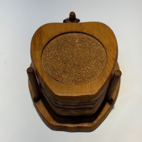 Vintage Wooden Coaster Set with Holder - Picture 1 of 9